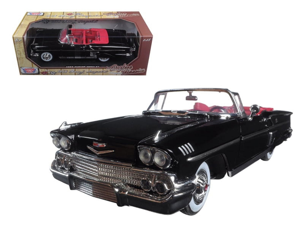 1958 Chevrolet Impala Convertible Black with Red Interior "Timeless Classics" 1/18 Diecast Model Car by Motormax