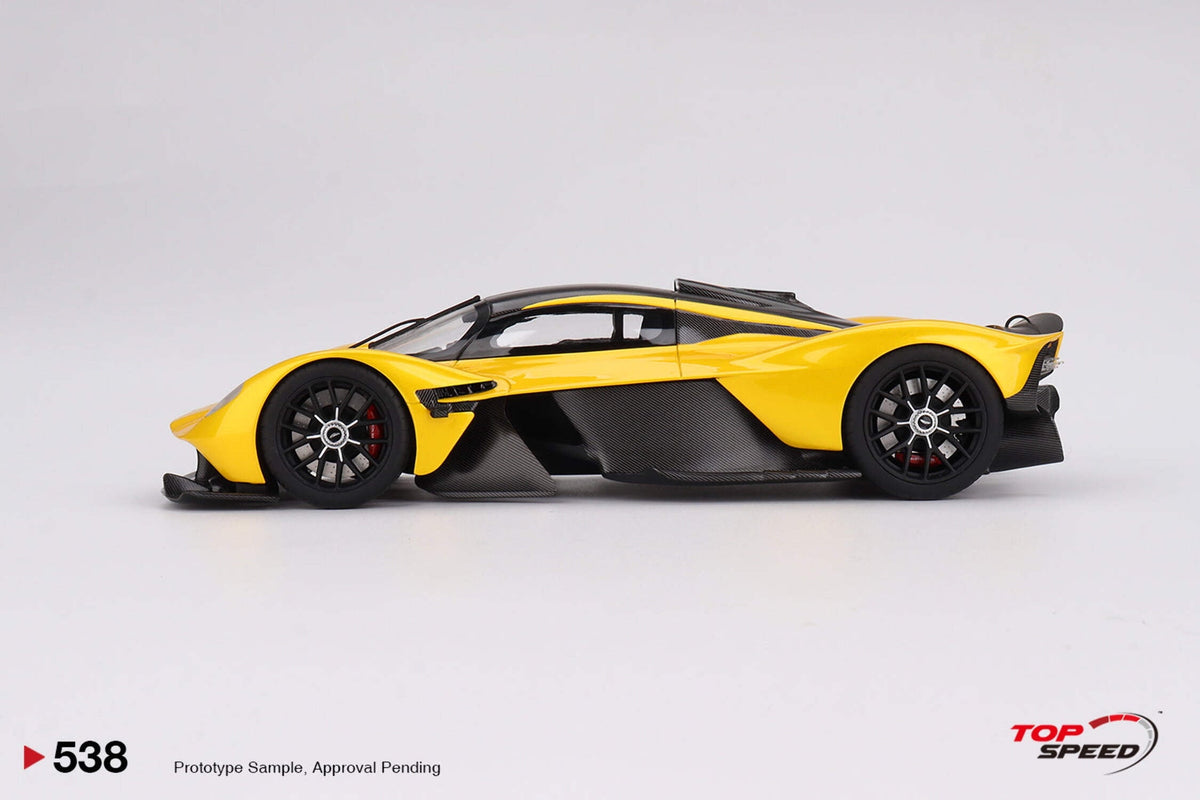Aston Martin Valkyrie Cosmopolitan Yellow Metallic and Carbon 1/18 Model Car by Top Speed