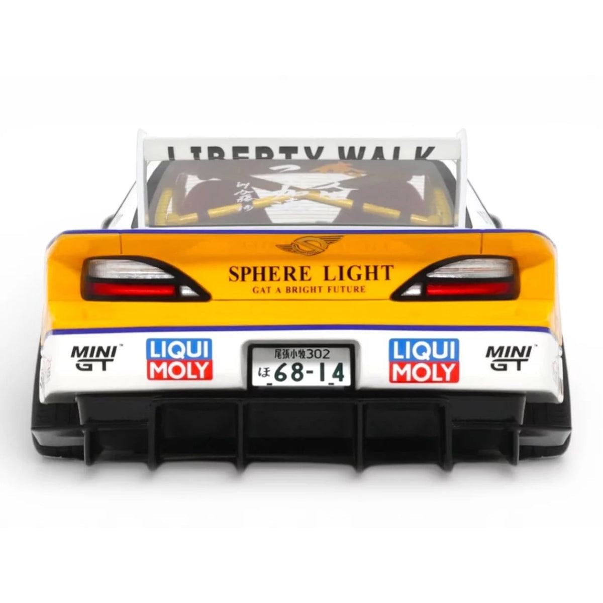 2021 Nissan Silvia (S15) LB-Super Silhouette RHD (Right Hand Drive) #23 White with Yellow Stripes 1/18 Model Car by GT Spirit
