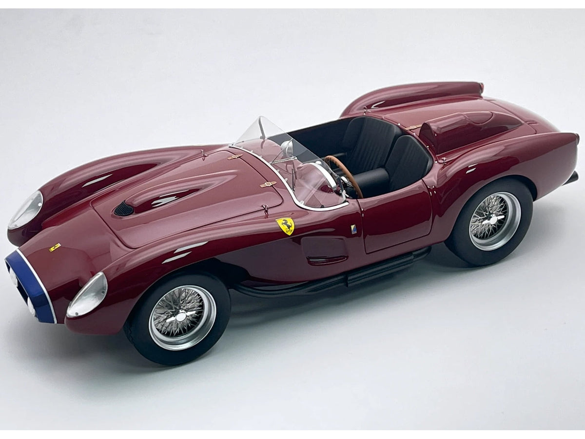 1958 Ferrari 250 TR Pontoon-Fender "Street Version" Rosso Mugello Red with Blue Nose Stripe w/Case 1/18 Model Car by Tecnomodel.