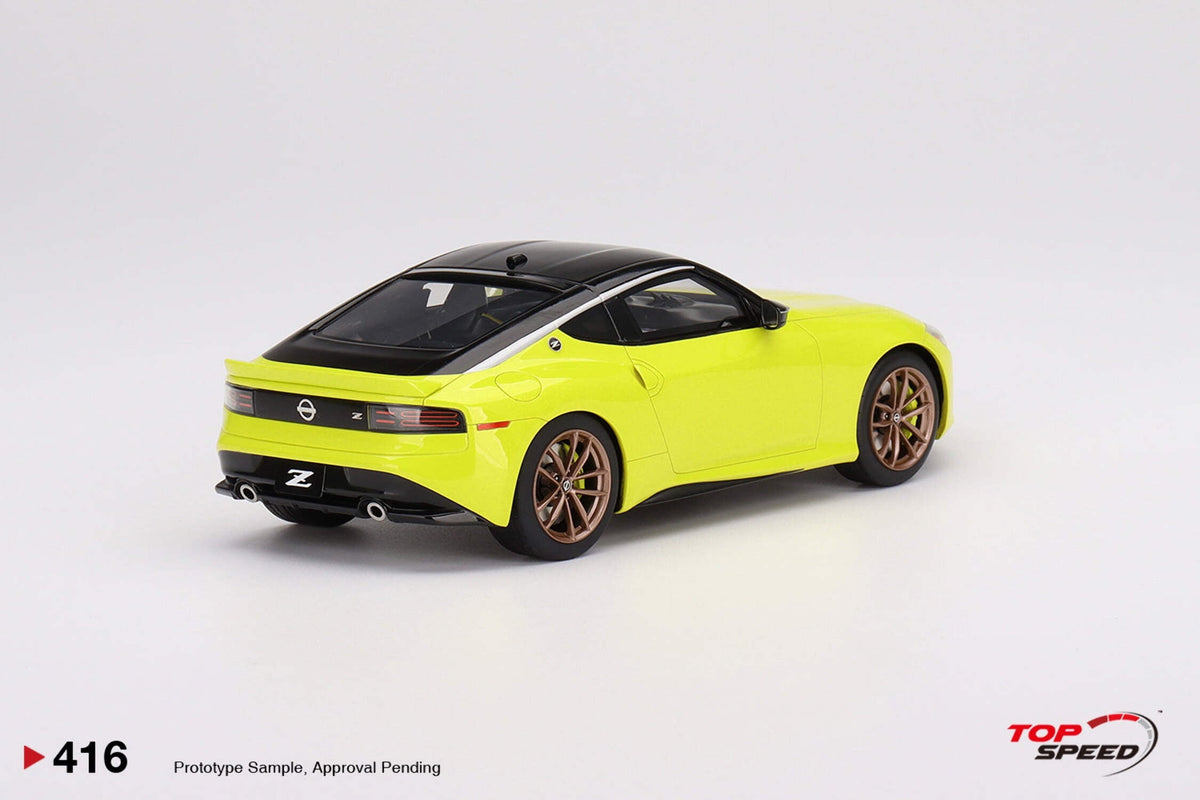 2023 Nissan Z Proto Spec Ikazuchi Yellow with Black Top 1/18 Model Car by Top Speed