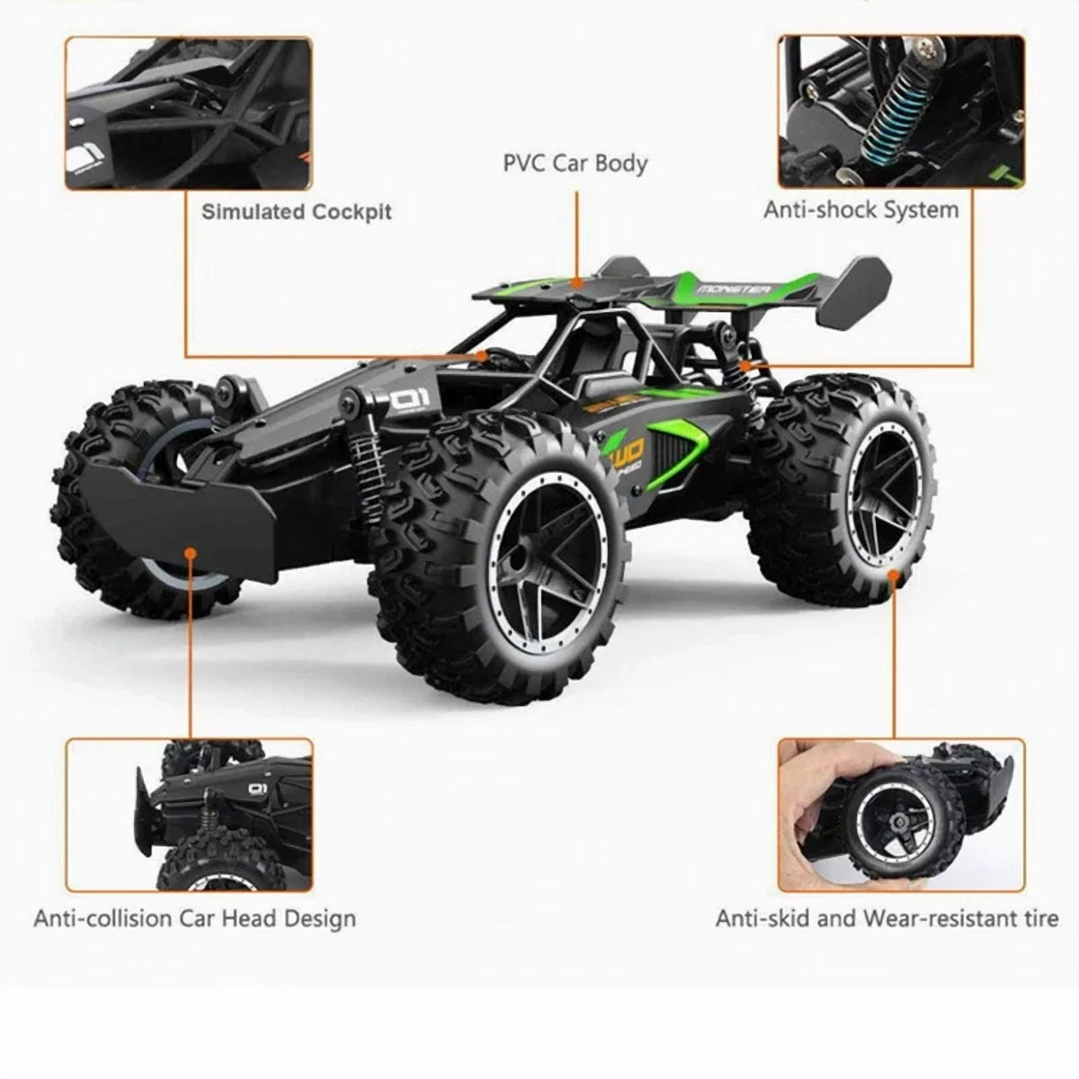 4WD Off-Road RC Car Funtogether Toys, 1:18 Scale High-Speed All-Terrain Remote Control Car for Kids Boys