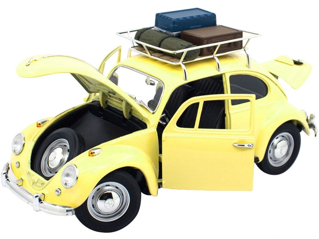 1967 Volkswagen Beetle with Roof Rack and Luggage Yellow 1/18 Diecast Model Car by Road Signature